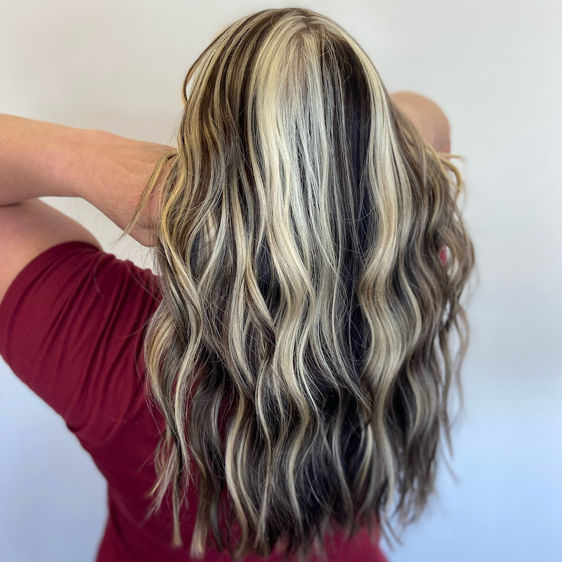 chunky blonde highlights with black